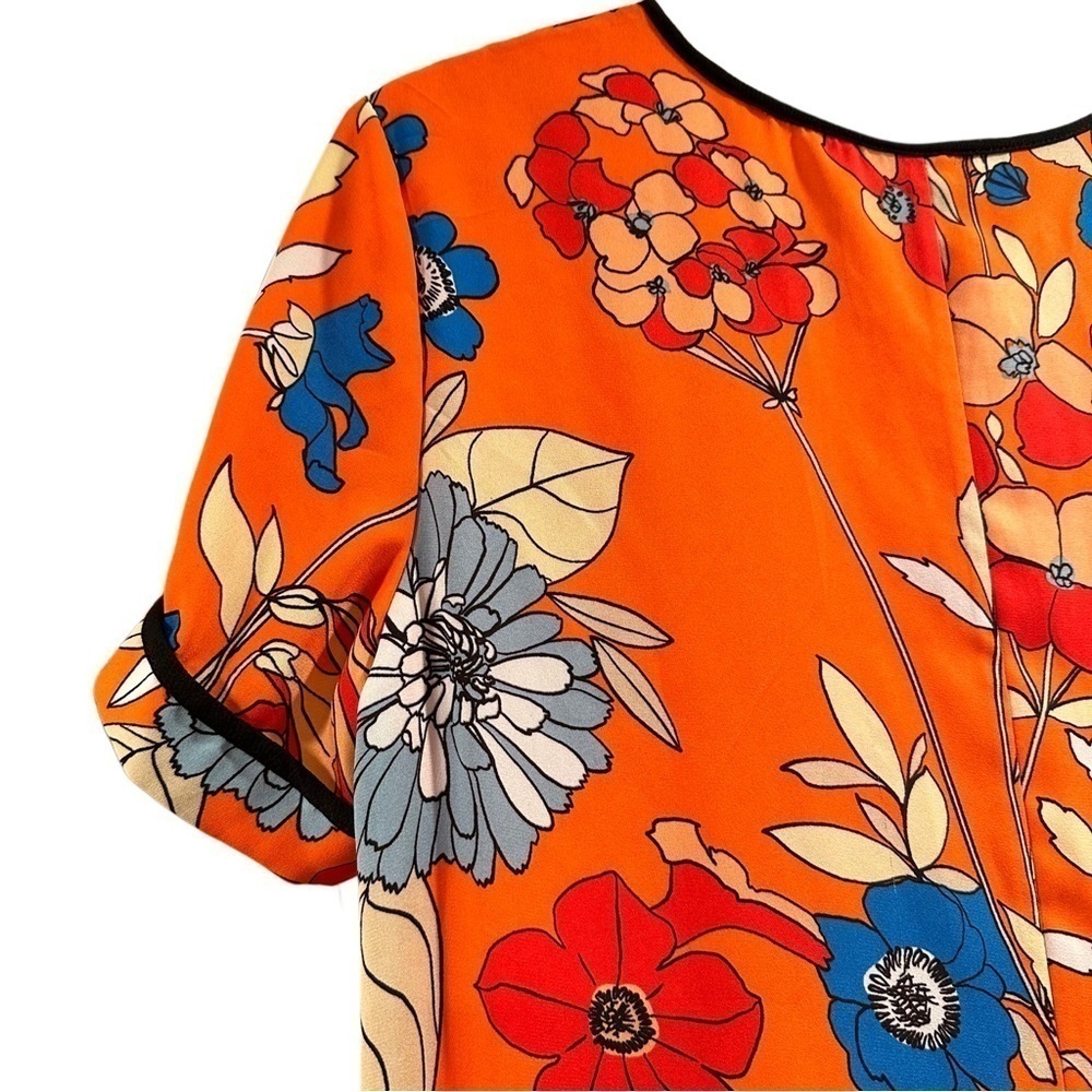 Daniello Boutique Shift Knee Length Floral Vibrant Dress Orange 12 Large VGUC - Picture 5 of 16